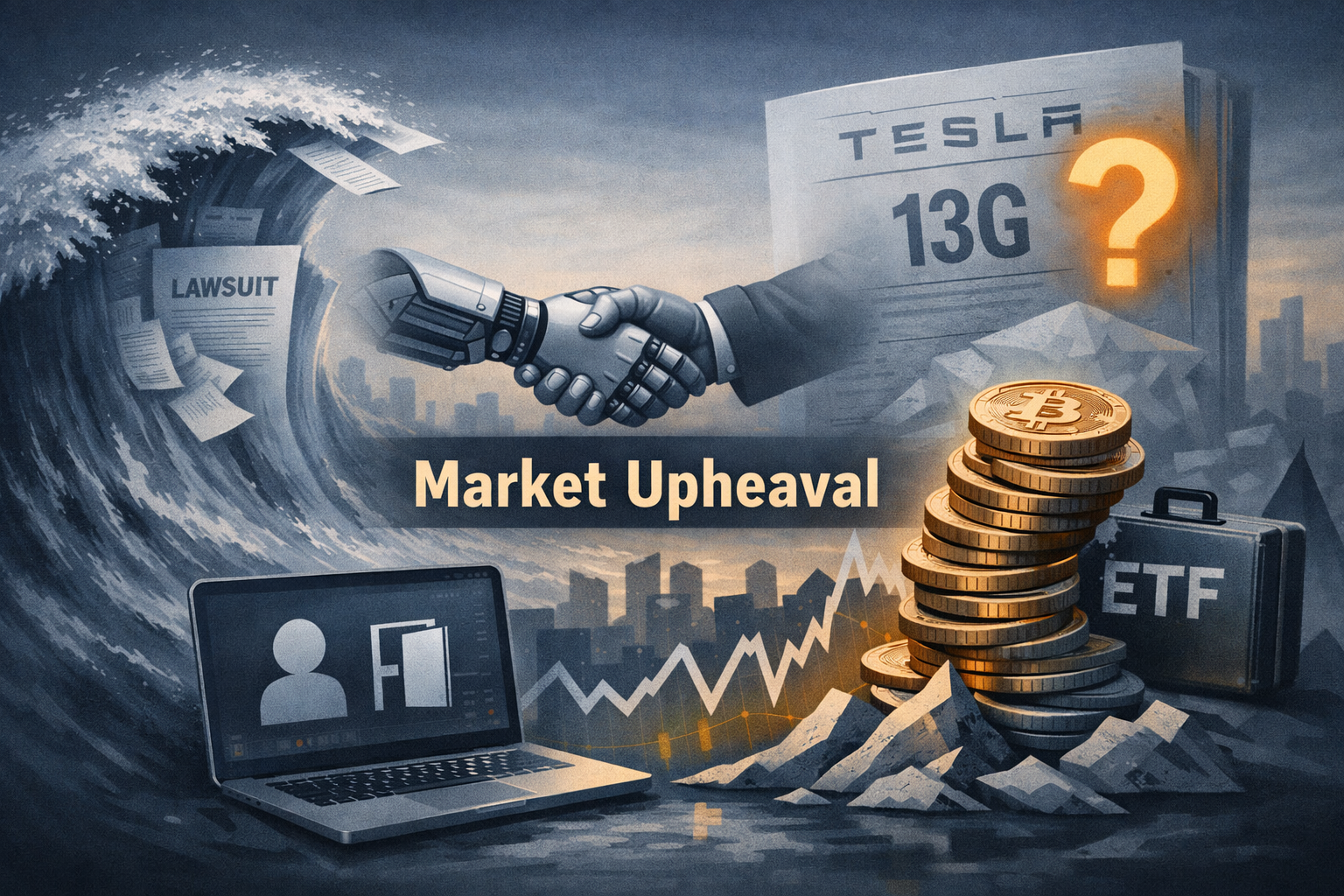 $BTC $TSLA — Legal Waves, AI Partnerships and Crypto Volatility Dominate — $META Exit and a Mysterious Tesla 13G Lead Today's Flow