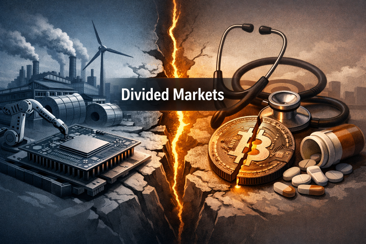$BTC — Reshoring, Renewables and AI Drive Divergence: Industrials, Energy and Materials Lead as Healthcare and Crypto Face Headwinds